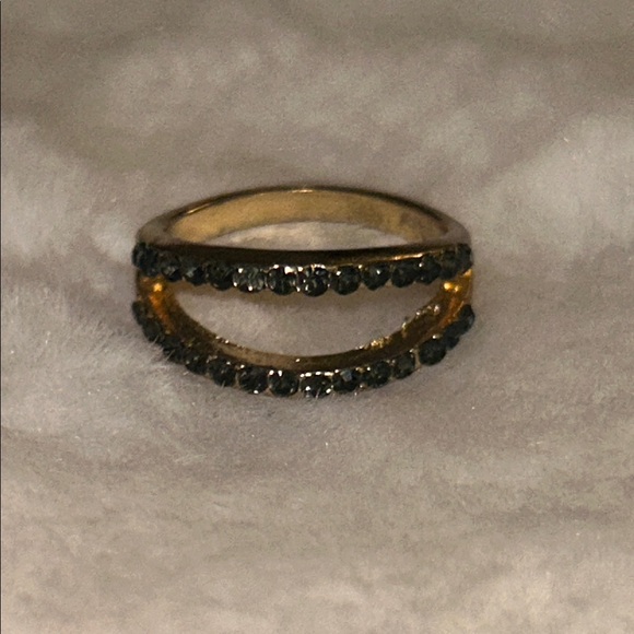 Double Gold Ring with Black Diamond Accents - Picture 7 of 9